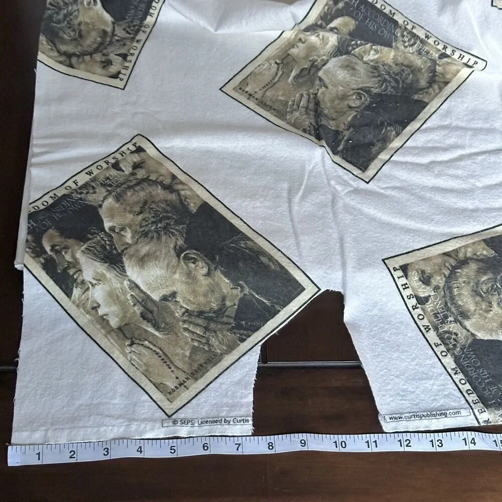 Vintage Norman Rockwell Freedom of Worship Cotton Flannel Fabric Religious READ